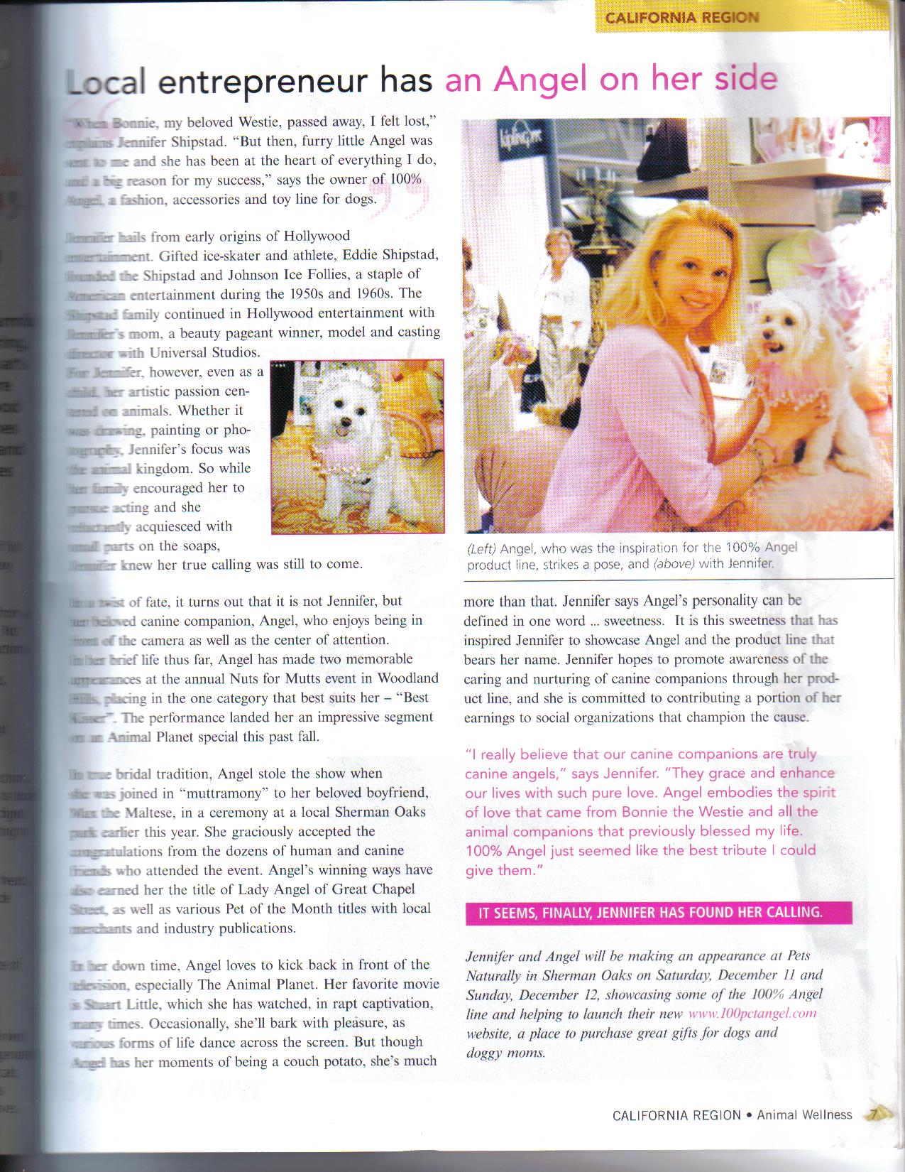 100% Angel Featured in Animal Wellness Magazine