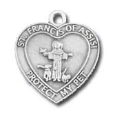 St Francis of Assisi Protect my Pet Heart Charm with Dog & Cat