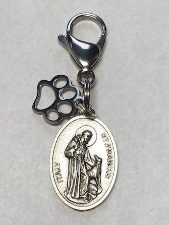 St. Francis pet medal with paw charm / Exclusive to 100% Angel