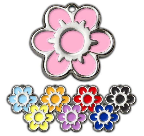 Steel and Enamel Engraved Daisy Pet id tag