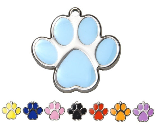 Steel and Enamel Engraved Paw Pet id tag