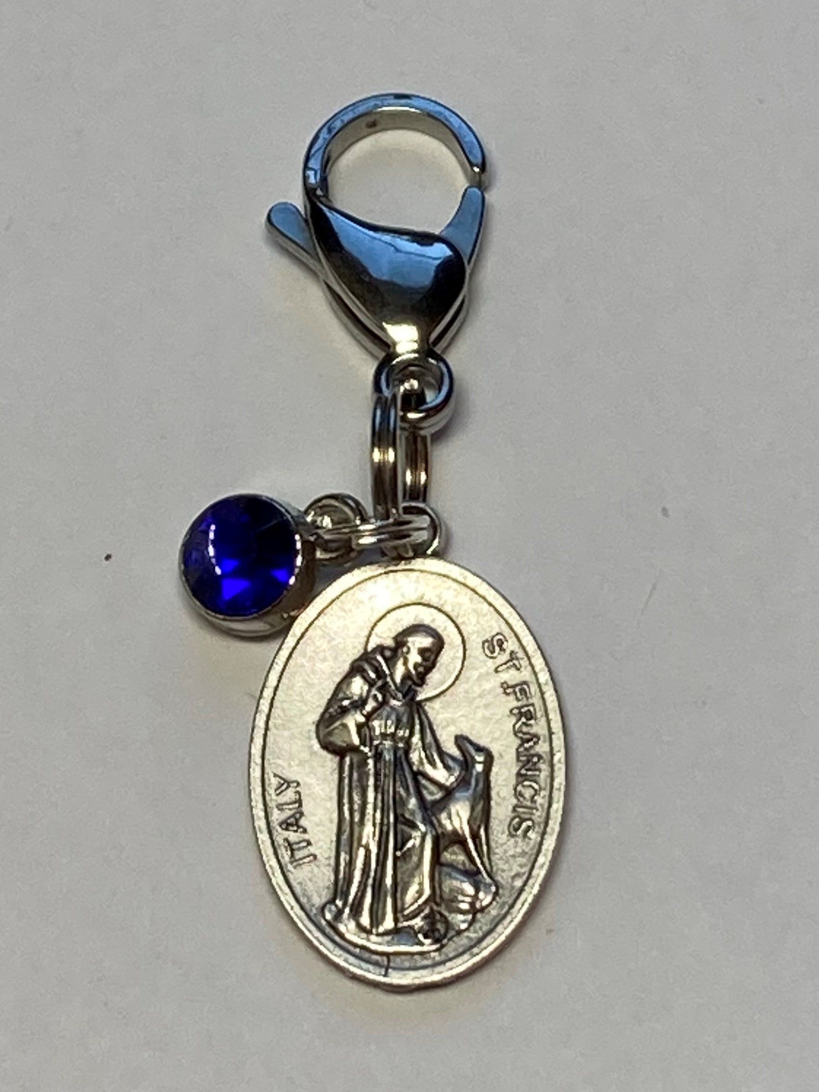 St. Francis pet medal with blue crystal charm / Exclusive to 100% Angel