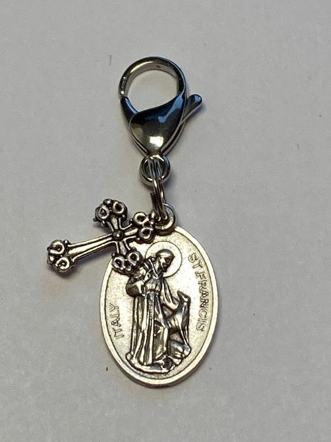 St. Francis pet medal with cross charm / Exclusive to 100% Angel