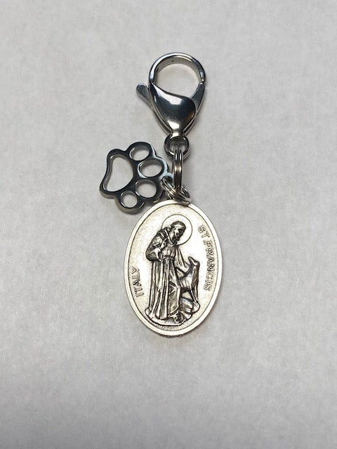 St. Francis pet medal with paw charm / Exclusive to 100% Angel
