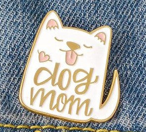 Dog Mom pin white